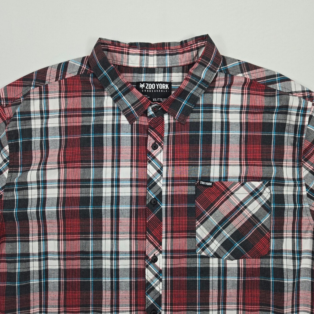 Zoo York Men XXL Plaid Button Shirt Red Black Blue Check Streetwear Skate Y2K - Picture 3 of 8